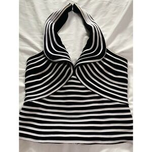 90s Vintage Black & White Striped ribbed Velvet Sculptural Tank 12 Large